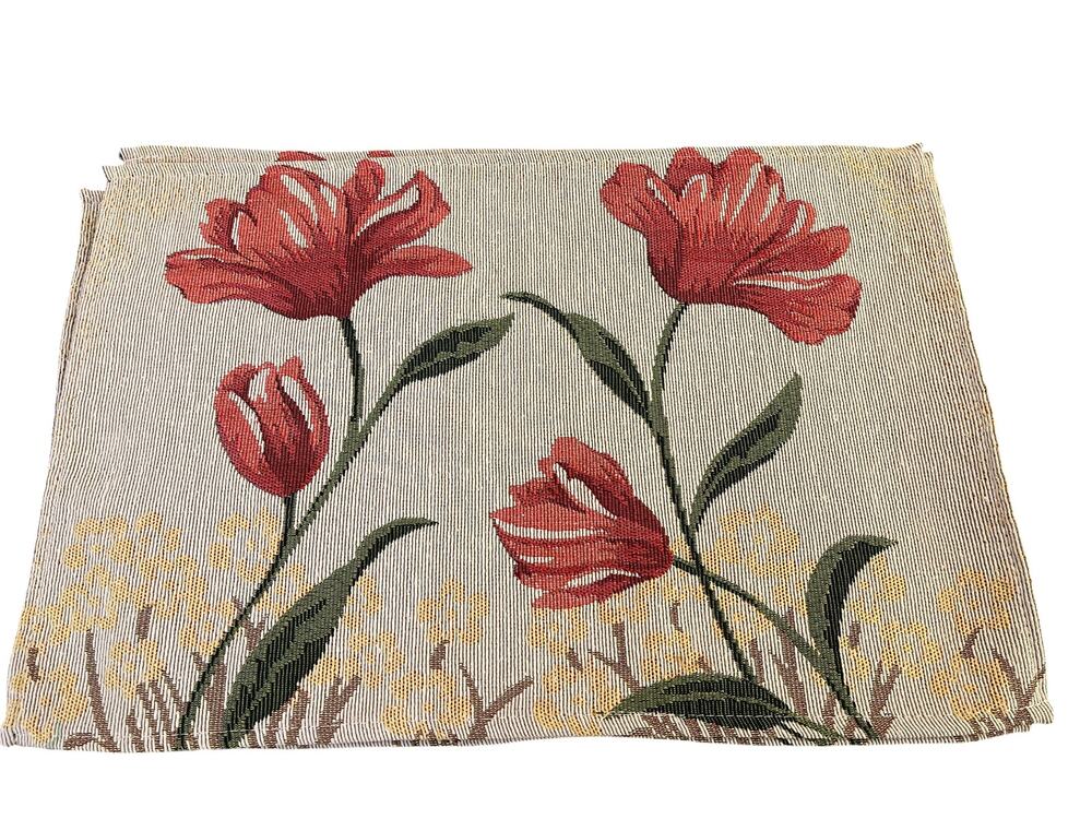 4 Tulip Placemats flower double sided Decor Table 18.5" x 12" Embroidered Look